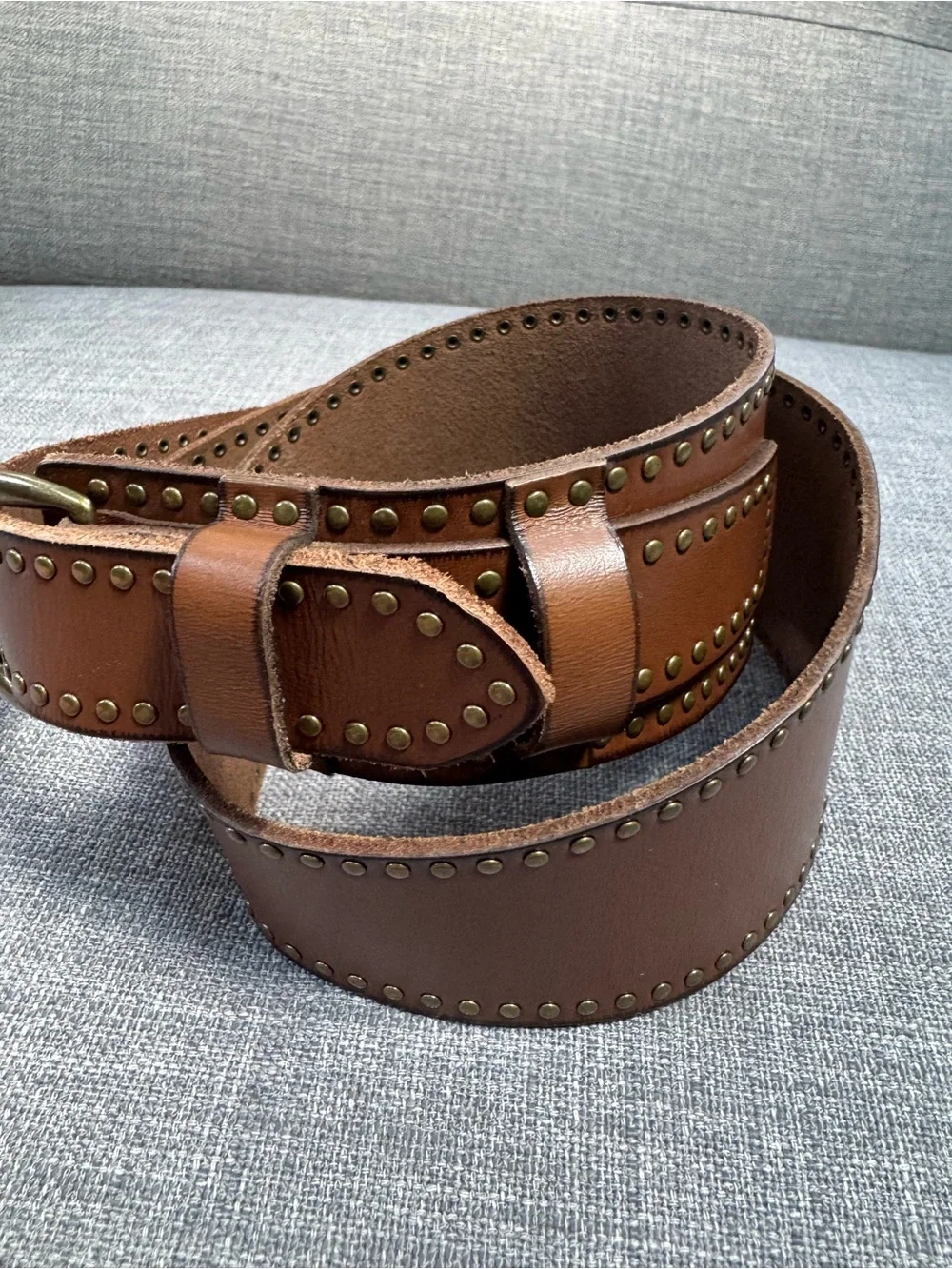 Banana Republic Brown Leather Studded Belt with Brass Buckle